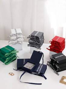 1pc Flip Top Paper Jewelry Box With Ribbon, Ideal For Necklace, Earrings, Bracelet, Ring - Gift Packaging Box - Jewelry Box - View 1