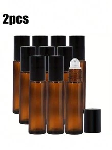 2入組不銹鋼精油滾輪瓶,10ml琥珀色玻璃滾輪瓶帶蓋,適用於旅行、香水和唇膏；10ml透明玻璃瓶黑蓋精油滾輪瓶；琥珀色玻璃適用於精油和香水的滾珠瓶-帶不銹鋼滾球和黑蓋-化妝品和小容器的迷你樣品瓶；10ml可加注的玻璃香水滾輪瓶,帶蓋,適用於旅行和居家使用 - 棕色 - 查看 1