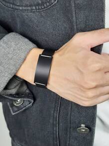 1 Piece Stainless Steel Black Curved Mesh Strap Simple Bracelet For Men Daily - Black - View 4