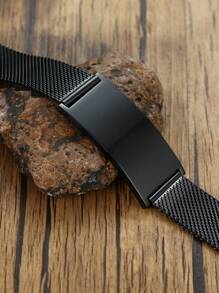 1 Piece Stainless Steel Black Curved Mesh Strap Simple Bracelet For Men Daily - Black - View 5