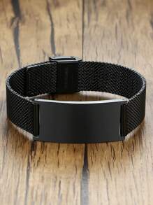 1 Piece Stainless Steel Black Curved Mesh Strap Simple Bracelet For Men Daily - Black - View 1