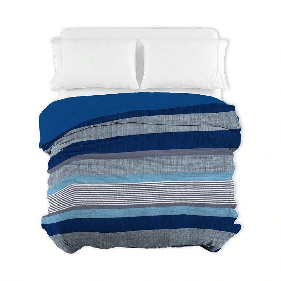 Coverlet With Shearling, Fleece Flannel Fabric With Shearling - Cadet Blue - View 1