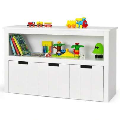 Chest Of Drawers, Side Cabinet, Highboard With 3 Drawers & Storage Space, Groove Design, Quiet Drawer Wheel, Multi-Purpose Cabinet As Storage Cupboard & Children's Table, For Bedroom, Living Room, Office, White