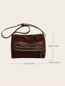 多層多口袋女用斜背包,可調式肩帶,拉鍊閉合,非常適合旅行、購物、聚會、時尚休閒 - 咖啡棕 - 查看 8