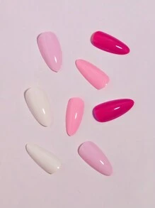 VV MEI JIA ER 情人节指甲 96 件渐变粉色系列按压式指甲情人节礼物长杏仁全覆盖假指甲自然按压式指甲适合女士和女孩纯色假指甲套装 + 1 片胶带 + 1 个指甲锉指甲用品 - 彩色 - 查看 5