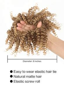 短假髮,捲曲彈性橡膠頭,假髮,合成泡沫捲曲編蓬髮,亂糟糟圓髻,女性髮飾 - 亞麻棕 - 查看 3