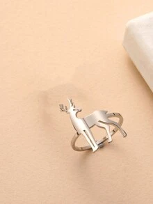 1pc Stainless Steel Cute Kissing Fish, Deer, Bear Ring For Women, Fashionable Accessory For Date, Christmas Gift - Animal - View 32