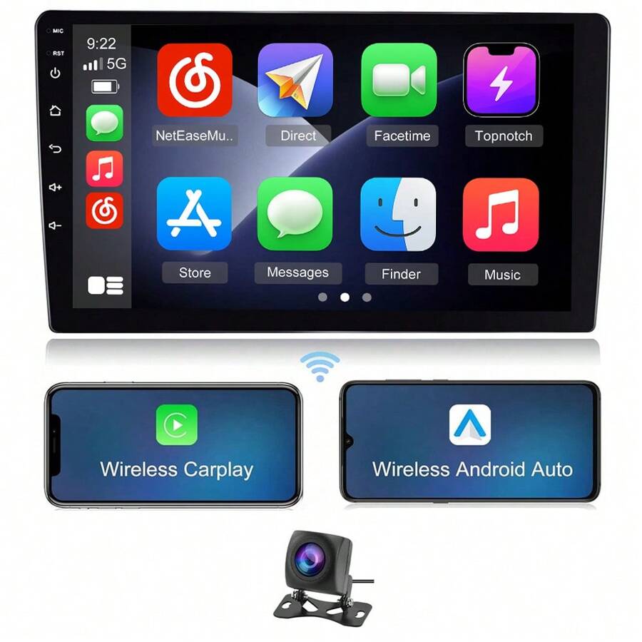 9-inch Double Din 8-core Android Car Stereo Radio 4G+64G with Wireless Apple Carplay Auto+AHD Backup camera - Black - View 1