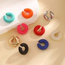 Ins Colored Simple Exaggerated Non-pierced Ear Clips For Women, Unique Design Sweet-cool C Shaped Hoop Earring (1pc) - Blue - View 7