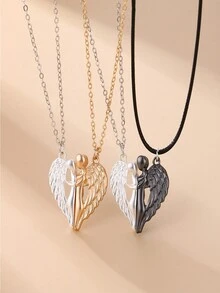 1pc Couple Style Gold & White Double Color Hugging Angel Pendant Necklace, Daily Wear - Gold - View 1
