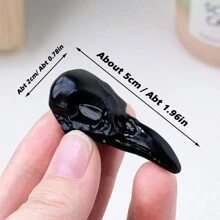 1入組天然水晶寶石黑曜石烏鴉頭骨雕刻蛋白石口袋晶體珠寶冥想石 - 米色 - 查看 2