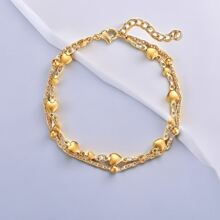 1 Piece Of Stainless Steel Plated With 18k, Light Luxury, Fashionable Elegant, Cool And Personalized, Round Bead Love Double-Layer Bracelet, Stacked Chain, Suitable For Daily Wear By Women