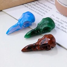 1入組天然水晶寶石黑曜石烏鴉頭骨雕刻蛋白石口袋晶體珠寶冥想石 - 米色 - 查看 3