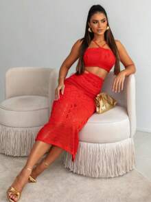 Women Two-piece Outfits - 紅色 - 查看 2