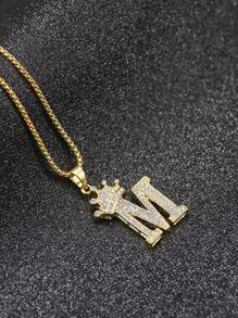 1 件全水鑽皇冠和字母嘻哈風格男士時尚項鍊 - 金色 - 查看 3