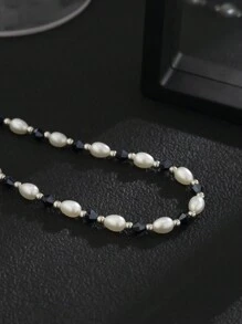 1pc Fashionable And Simple Manmade Crystal Faux Pearl Necklace For Men's Daily Wear - Multicolor - View 5