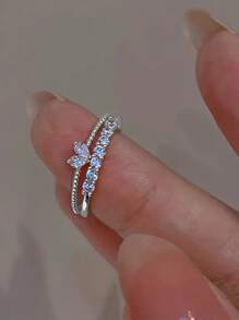 2 件/套 Y2k 心形水钻情侣戒指，非常适合情侣、约会、度假、圣诞节、情人节礼物情人节、妈妈、母亲、母亲节、礼物 - 銀色 - 查看 3