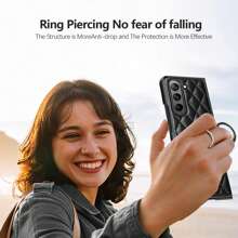 VIETAO Z折疊全覆蓋電鍍環托座皮革手機殼，適用於三星 Galaxy Z Fold5 Fold4 Fold3手機，帶螢幕保護殼 - 粉色 - 查看 2