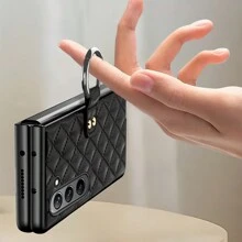 VIETAO Z折疊全覆蓋電鍍環托座皮革手機殼，適用於三星 Galaxy Z Fold5 Fold4 Fold3手機，帶螢幕保護殼 - 粉色 - 查看 3