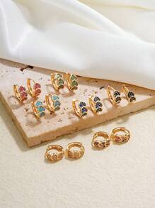 1對銅質心形裝飾耳環,嬌嫩時尚的ins風格耳環 - 彩色 - 查看 11