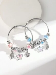 سوار معدني لامع مزين بفراشة، ورقة وزهرة البابونج، مجوهرات الخرز DIY، هدية عصرية لعيد الحب، مناسبة للاستخدام اليومي والأعياد والحفلات، عيد الأم، عيد الأم - ازرق نعناع - مشاهدة 4