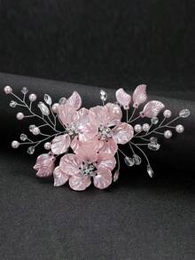 1 女款简约百搭小花超级仙女仿珍珠水晶串珠发夹 - 粉色 - 查看 4