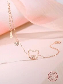 愛心小熊手鍊玫瑰金微鑲心型手鍊網紅鏤空少女心手飾 - 玫瑰金 - 查看 4