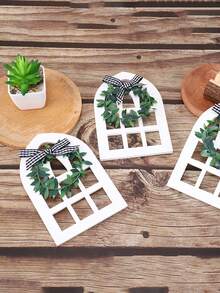 1pc Farmhouse Style Multi-tiered Tray Decoration Diy Creative Window Wooden Home Decor Accents - White - View 2