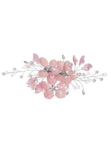 1 女款简约百搭小花超级仙女仿珍珠水晶串珠发夹 - 粉色 - 查看 3