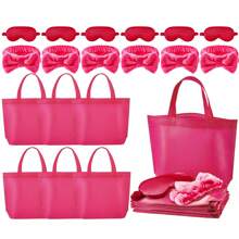 18 Chiếc Spa Dự Tiệc Cung Cấp Cho 6 Mặt nạ Spa 6 Túi Tote 6 Mũ Trùm Đầu Cho Hoa Ngủ Ngon Spa Đám Cưới sinh Nhật Dự Tiệc - Màu Hồng Tươi - Xem 12