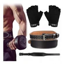 Cinturón de trabajo con pesas y cintura para gimnasio, cinturón Crossfit con guantes - Negro - Ver 5