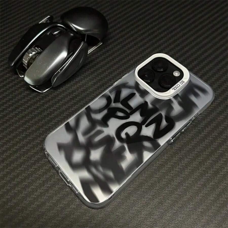 1pc Silver Blurry Letter Pattern Phone Case Shockproof Protector Compatible With IPhone 7/8/11/12/13/14/15/X/Xr/Xs/Plus/Pro/Pro Max/Se2 - silver[0] - View 1