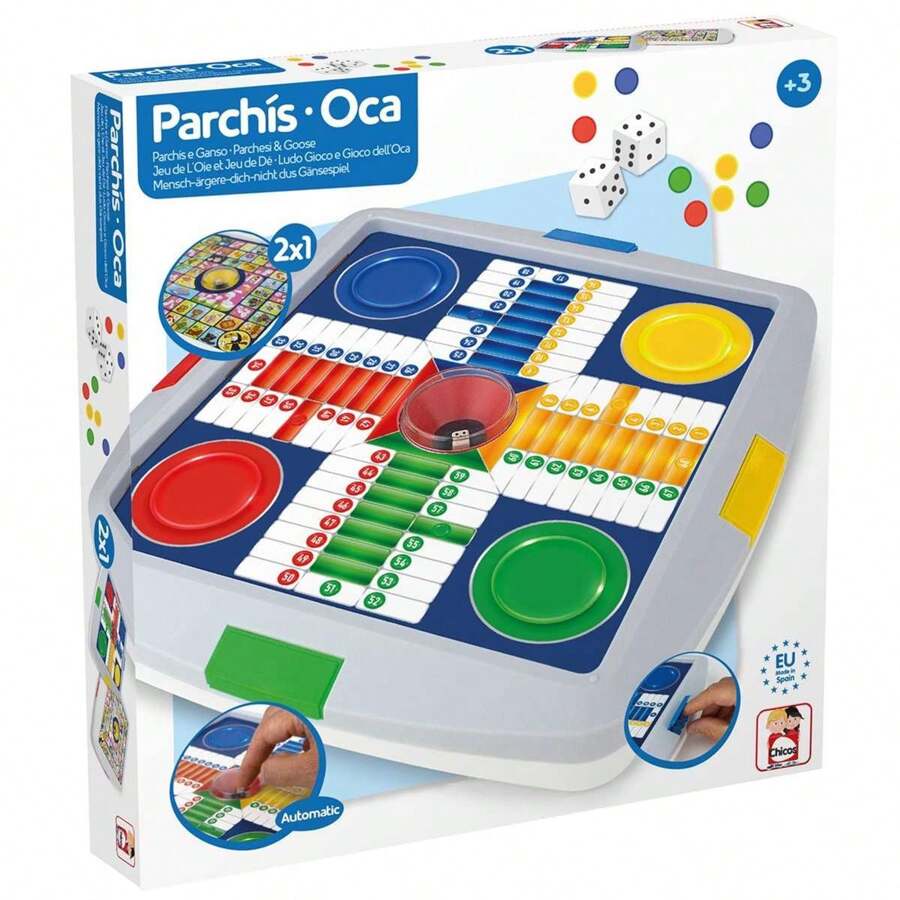 Gioco di Parchis e Oca con lancio di dadi automatico per 4 giocatori 27x27x4 cm (Chicos 64001) - Multicolore - Visualizzare 1