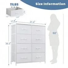 Sweetcrispy Tall Dresser With 8 Fabric Drawers Organizer Units, Chest Of Drawers For Bedroom With Wooden Top - 白色 - 查看 7