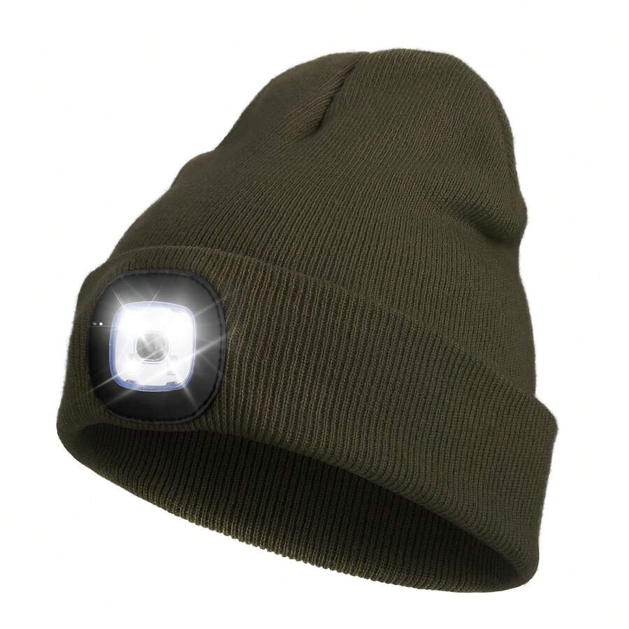 1 件男女通用多色usb 充電led 針織帽,具有3 種可調燈光模式,冬季保暖無簷小便帽,非常適合戶外運動、日常通勤、遛狗、跑步、釣魚、鏟雪、遠足、騎自行車等 - 軍綠色 - 查看 1