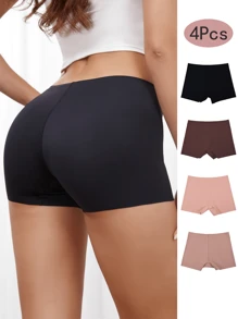 4 Piezas Pantalones Cortos Sin Costuras Para Niño, Cómodos Y Suaves, Con Cintura Baja