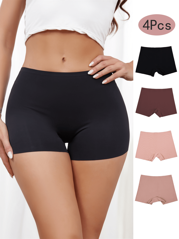 4pcs Seamless Boyshort Panties, Soft & Comfortable Low Waist Panties