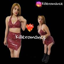 conjunto de top y falda tipo latex talla ch-m - Rojo violeta - Ver 2