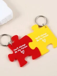 Dos Piezas Mejor Amiga/ Amigo Llavero De Rompecabezas Personalizado Entrelazado Regalo De Combinación Para Parejas - rojo amarillo - Ver 1