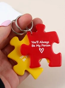 Dos Piezas Mejor Amiga/ Amigo Llavero De Rompecabezas Personalizado Entrelazado Regalo De Combinación Para Parejas - rojo amarillo - Ver 3