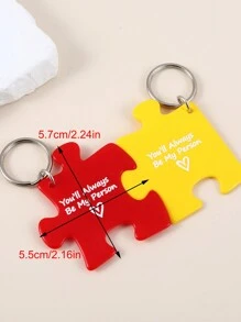 Dos Piezas Mejor Amiga/ Amigo Llavero De Rompecabezas Personalizado Entrelazado Regalo De Combinación Para Parejas - rojo amarillo - Ver 4