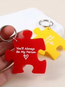 Dos Piezas Mejor Amiga/ Amigo Llavero De Rompecabezas Personalizado Entrelazado Regalo De Combinación Para Parejas - rojo amarillo - Ver 2