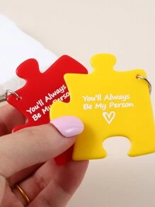 Dos Piezas Mejor Amiga/ Amigo Llavero De Rompecabezas Personalizado Entrelazado Regalo De Combinación Para Parejas - rojo amarillo - Ver 5