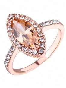 1枚鑲嵌水晶香檳彩寶石戒指,新娘婚禮18k玫瑰金鍍戒指,女性求婚禮物珠寶 - 香檳色 - 查看 2