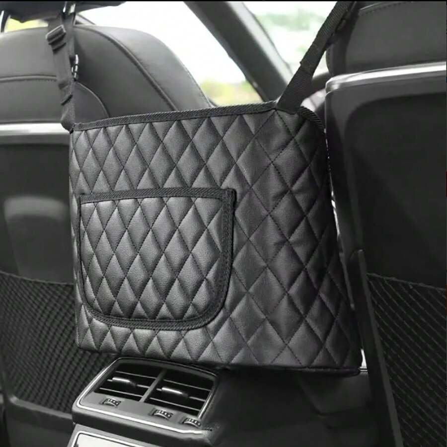 1pc Car Seat Storage Net Holder, Car Organizer, Black Minimalist - Black - View 1