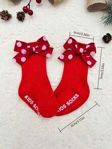 1對寶寶女孩蝴蝶結防滑襪子,1pc 寶寶女孩頭帶附2pcs可愛髮夾,適用於聖誕節 - 紅色 - 查看 4