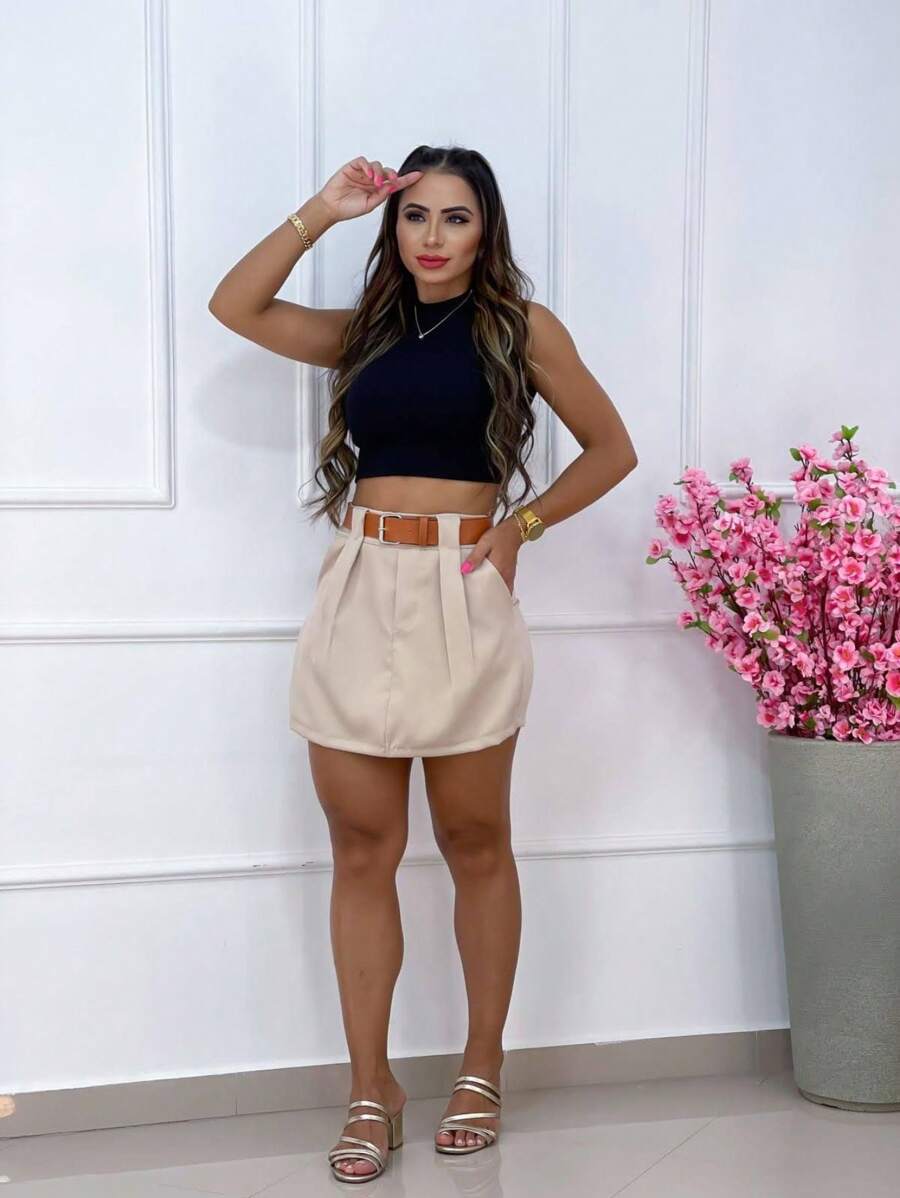 Women Shorts - 米色 - 查看 1