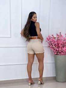 Women Shorts - 米色 - 查看 3