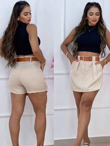 Women Shorts - 米色 - 查看 4