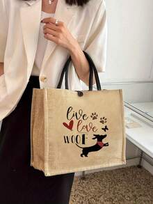 1入組聖誕帽達克斯虎紋亞麻手提包,達克斯熱狗形狗禮品多功能手提化妝袋,適用於狗狗愛好者,女性化妝袋袋,旅行化妝整理袋,返校老師禮物,聖誕花紋手提包聖誕樹小姐禮品袋,適用於聖誕節送給朋友,聖誕節裝飾,聖誕季節,聖誕前夕,節日裝飾,聖誕禮物,布料女性購物袋超大容量禮品袋 - 卡其色 - 查看 2